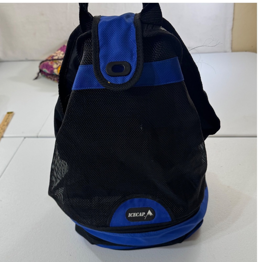 ICECAP Black Blue Mesh Drawstring Backpack‎ Gym Bag Sport Travel